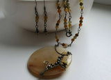 Natural Yellow Jade Gemstone Jewelry Set Antique Style 925 Sterling Silver