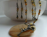 Natural Yellow Jade Gemstone Jewelry Set Antique Style 925 Sterling Silver
