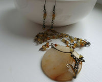 Natural Yellow Jade Gemstone Jewelry Set Antique Style 925 Sterling Silver