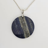 Lapis Lazuli Disk Pendant with 925 Sterling Silver Snake Chain Necklace 21"