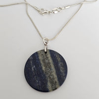 Lapis Lazuli Disk Pendant with 925 Sterling Silver Snake Chain Necklace 21"