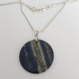 Lapis Lazuli Disk Pendant with 925 Sterling Silver Snake Chain Necklace 21"