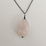Rose Quartz Faceted Teardrop 925 Sterling Silver Necklace - January Birthstone