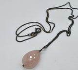 Rose Quartz Faceted Teardrop 925 Sterling Silver Necklace - January Birthstone