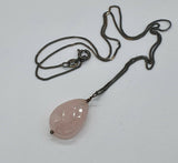 Rose Quartz Faceted Teardrop 925 Sterling Silver Necklace - January Birthstone