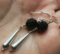 Faceted Black Onyx 925 Sterling Silver Long Drop Earrings