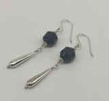 Faceted Black Onyx 925 Sterling Silver Long Drop Earrings