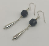 Faceted Black Onyx 925 Sterling Silver Long Drop Earrings
