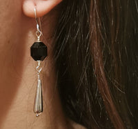 Faceted Black Onyx 925 Sterling Silver Long Drop Earrings