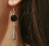 Faceted Black Onyx 925 Sterling Silver Long Drop Earrings
