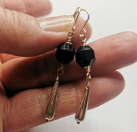 Faceted Black Onyx 925 Sterling Silver Long Drop Earrings
