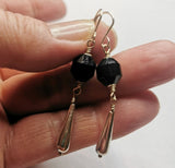 Faceted Black Onyx 925 Sterling Silver Long Drop Earrings