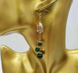 Genuine Malachite Gemstone Floral 18K Gold Plated Dangle Drop Earrings