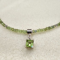 Olivine Peridot Choker with Square Diamond Cut Pendant - 925 Sterling Silver