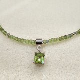Olivine Peridot Choker with Square Diamond Cut Pendant - 925 Sterling Silver
