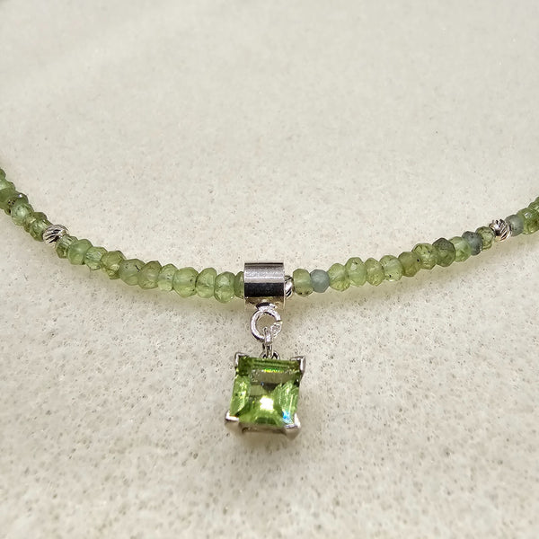 Olivine Peridot Choker with Square Diamond Cut Pendant - 925 Sterling Silver