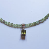 Olivine Peridot Choker with Square Diamond Cut Pendant - 925 Sterling Silver