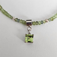 Olivine Peridot Choker with Square Diamond Cut Pendant - 925 Sterling Silver