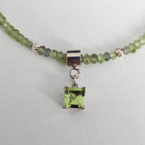 Olivine Peridot Choker with Square Diamond Cut Pendant - 925 Sterling Silver