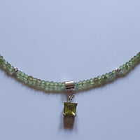 Olivine Peridot Choker with Square Diamond Cut Pendant - 925 Sterling Silver
