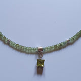 Olivine Peridot Choker with Square Diamond Cut Pendant - 925 Sterling Silver