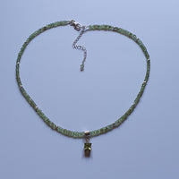Olivine Peridot Choker with Square Diamond Cut Pendant - 925 Sterling Silver