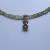 Olivine Peridot Choker with Square Diamond Cut Pendant - 925 Sterling Silver