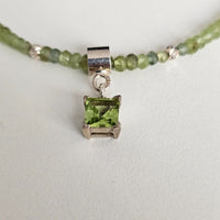 Olivine Peridot Choker with Square Diamond Cut Pendant - 925 Sterling Silver