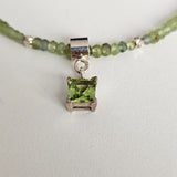 Olivine Peridot Choker with Square Diamond Cut Pendant - 925 Sterling Silver