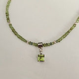 Olivine Peridot Choker with Square Diamond Cut Pendant - 925 Sterling Silver