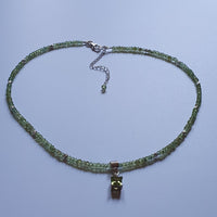 Olivine Peridot Choker with Square Diamond Cut Pendant - 925 Sterling Silver
