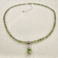 Olivine Peridot Choker with Square Diamond Cut Pendant - 925 Sterling Silver