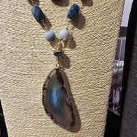 Teal Blue Agate, Amazonite & Apatite, 18K Gold Plated 4in1 Statement Necklace