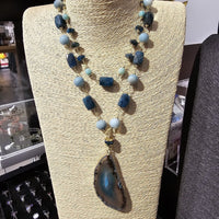 Teal Blue Agate, Amazonite & Apatite, 18K Gold Plated 4in1 Statement Necklace