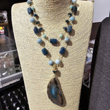 Teal Blue Agate, Amazonite & Apatite, 18K Gold Plated 4in1 Statement Necklace