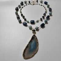 Teal Blue Agate, Amazonite & Apatite, 18K Gold Plated 4in1 Statement Necklace