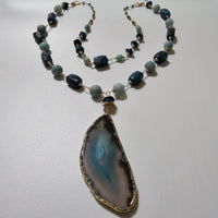 Teal Blue Agate, Amazonite & Apatite, 18K Gold Plated 4in1 Statement Necklace