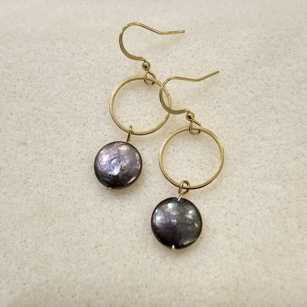 Natural Black Baroque Pearls Dangle 18K Gold Plt Hoop Earrings Gift for Her