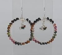 Rainbow Tourmaline Hoop Earrings 925 Sterling Silver Artisan Hand Crafted