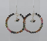 Rainbow Tourmaline Hoop Earrings 925 Sterling Silver Artisan Hand Crafted