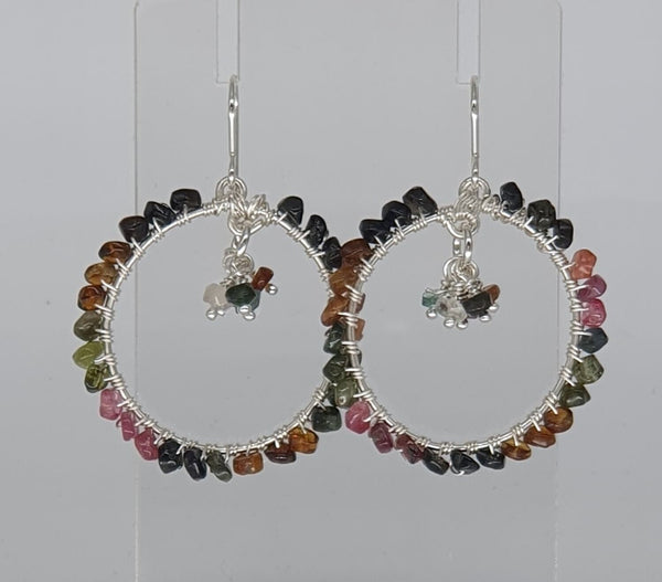 Rainbow Tourmaline Hoop Earrings 925 Sterling Silver Artisan Hand Crafted