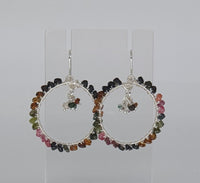 Rainbow Tourmaline Hoop Earrings 925 Sterling Silver Artisan Hand Crafted