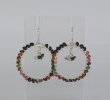 Rainbow Tourmaline Hoop Earrings 925 Sterling Silver Artisan Hand Crafted