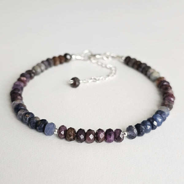 Genuine Natural Ruby & Blue Sapphire 925 Solid Sterling Silver Bracelet