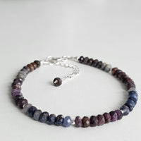 Genuine Natural Ruby & Blue Sapphire 925 Solid Sterling Silver Bracelet