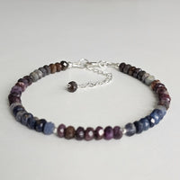 Genuine Natural Ruby & Blue Sapphire 925 Solid Sterling Silver Bracelet