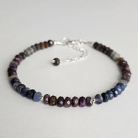 Genuine Natural Ruby & Blue Sapphire 925 Solid Sterling Silver Bracelet