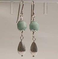 Faceted Amazonite 925 Sterling Silver Long Drop Earrings