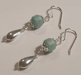 Faceted Amazonite 925 Sterling Silver Long Drop Earrings