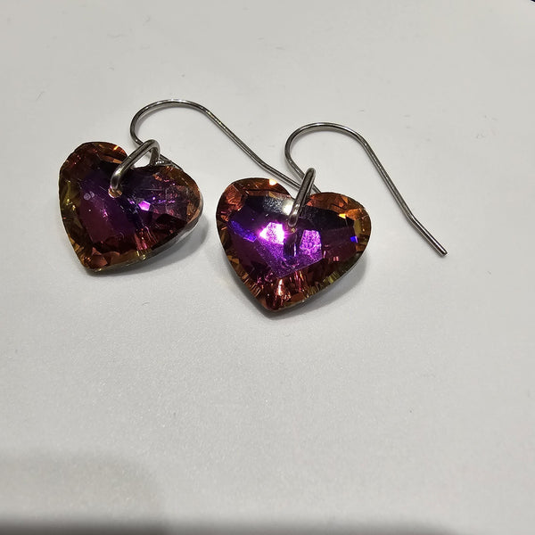 Purple-Orange AB Crystal Hearts Stainless Steel  Earrings